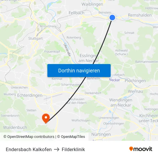 Endersbach Kalkofen to Filderklinik map