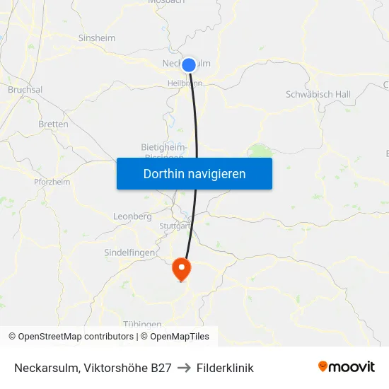 Neckarsulm, Viktorshöhe B27 to Filderklinik map