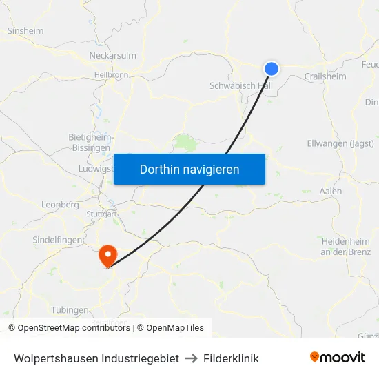 Wolpertshausen Industriegebiet to Filderklinik map