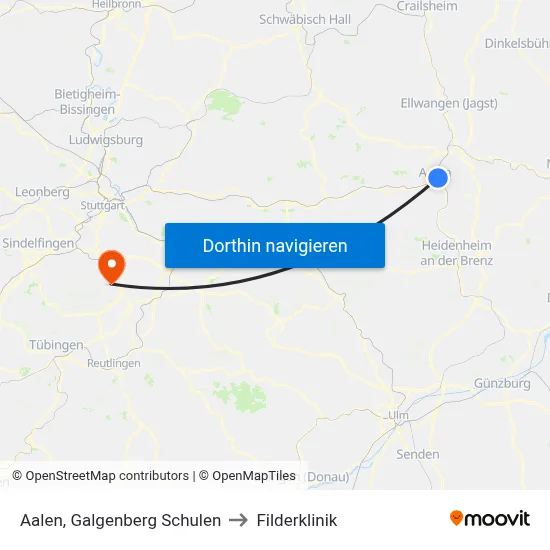 Aalen, Galgenberg Schulen to Filderklinik map