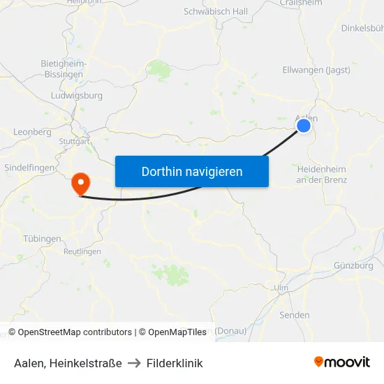 Aalen, Heinkelstraße to Filderklinik map