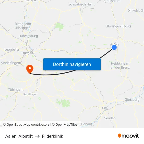 Aalen, Albstift to Filderklinik map