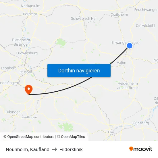 Neunheim, Kaufland to Filderklinik map