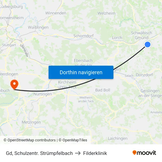 Gd, Schulzentr. Strümpfelbach to Filderklinik map