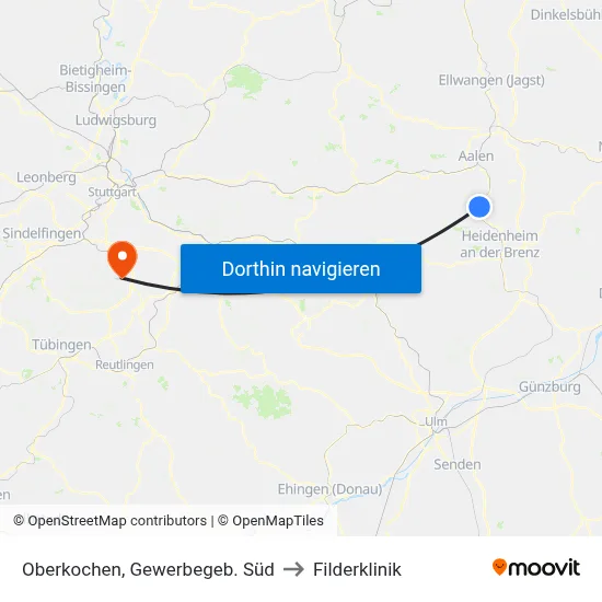 Oberkochen, Gewerbegeb. Süd to Filderklinik map