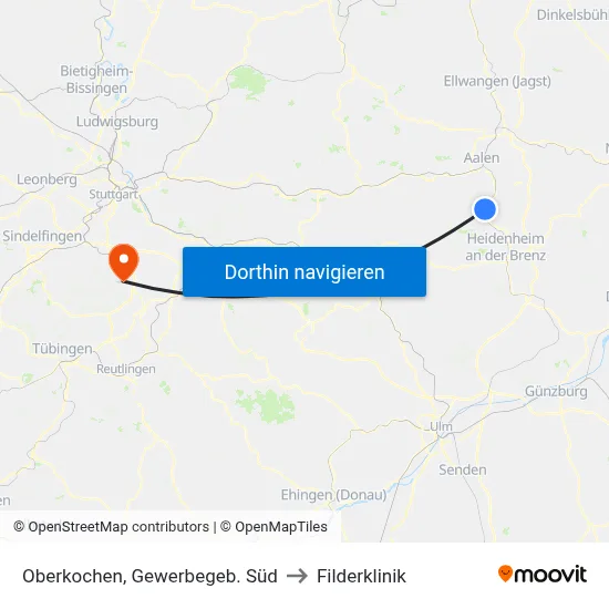 Oberkochen, Gewerbegeb. Süd to Filderklinik map