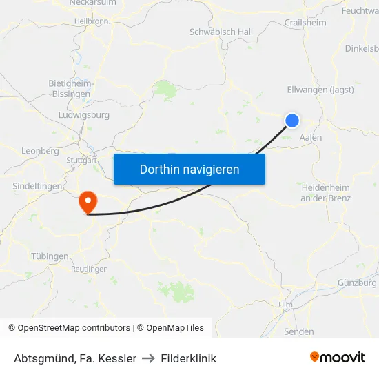 Abtsgmünd, Fa. Kessler to Filderklinik map