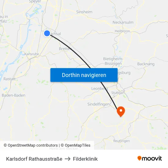Karlsdorf Rathausstraße to Filderklinik map