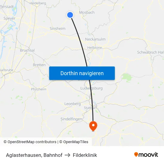 Aglasterhausen, Bahnhof to Filderklinik map