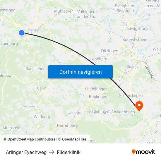 Arlinger Eyachweg to Filderklinik map