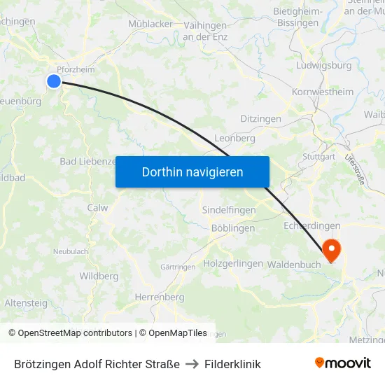 Brötzingen Adolf Richter Straße to Filderklinik map