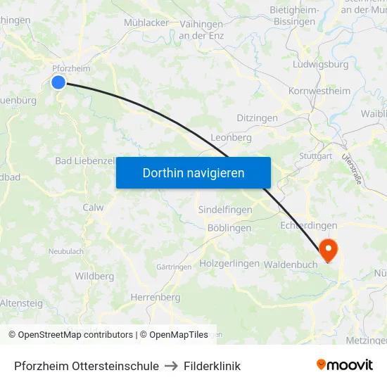 Pforzheim Ottersteinschule to Filderklinik map