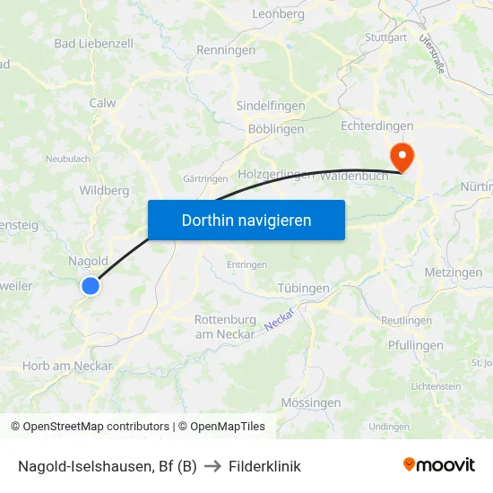 Nagold-Iselshausen, Bf (B) to Filderklinik map
