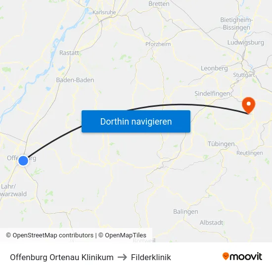 Offenburg Ortenau Klinikum to Filderklinik map
