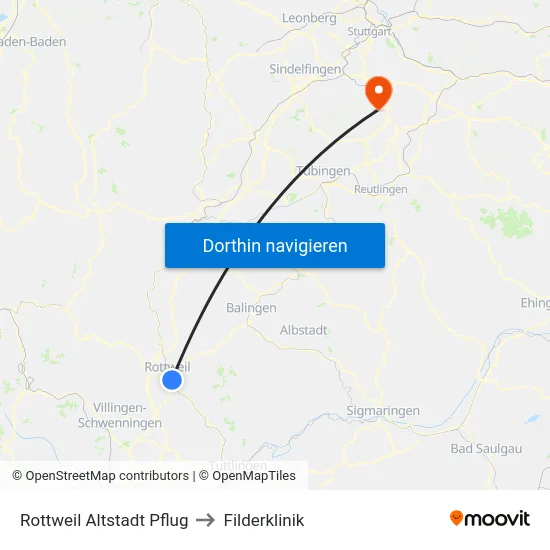 Rottweil Altstadt Pflug to Filderklinik map