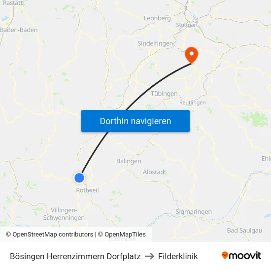 Bösingen Herrenzimmern Dorfplatz to Filderklinik map