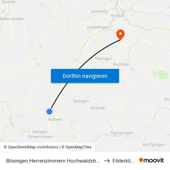 Bösingen Herrenzimmern Hochwaldstraße to Filderklinik map