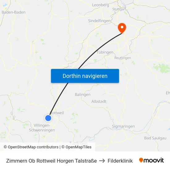 Zimmern Ob Rottweil Horgen Talstraße to Filderklinik map