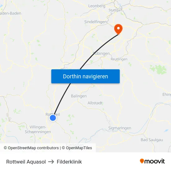Rottweil Aquasol to Filderklinik map