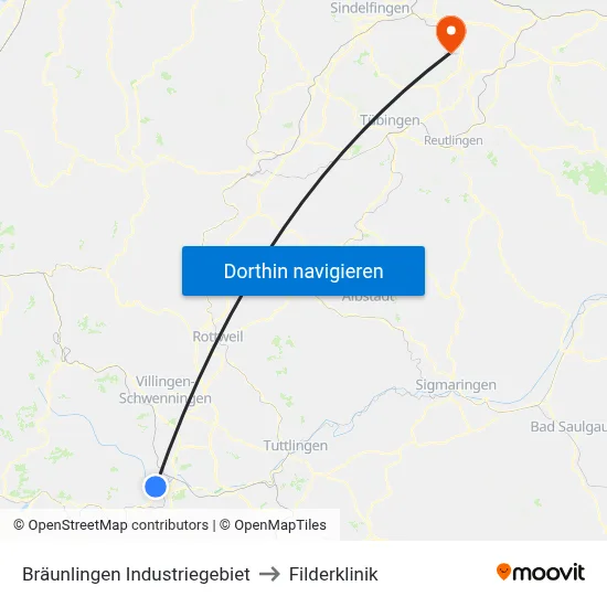 Bräunlingen Industriegebiet to Filderklinik map