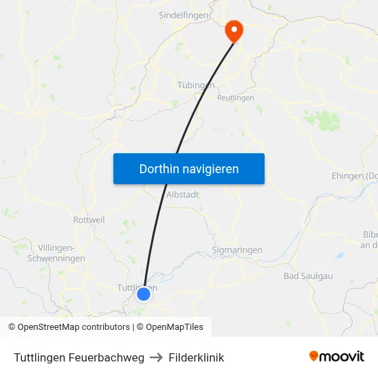 Tuttlingen Feuerbachweg to Filderklinik map