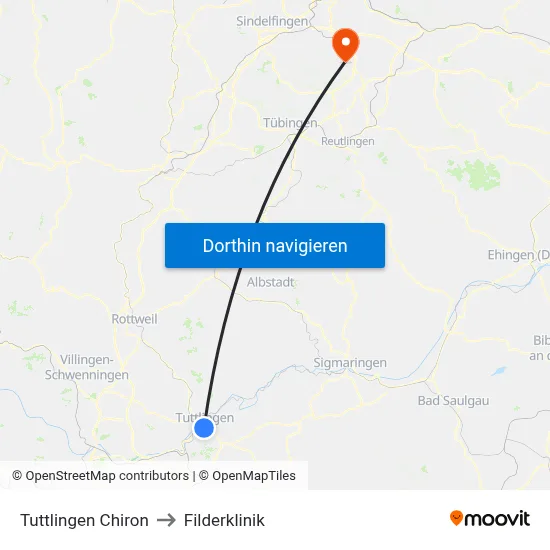 Tuttlingen Chiron to Filderklinik map