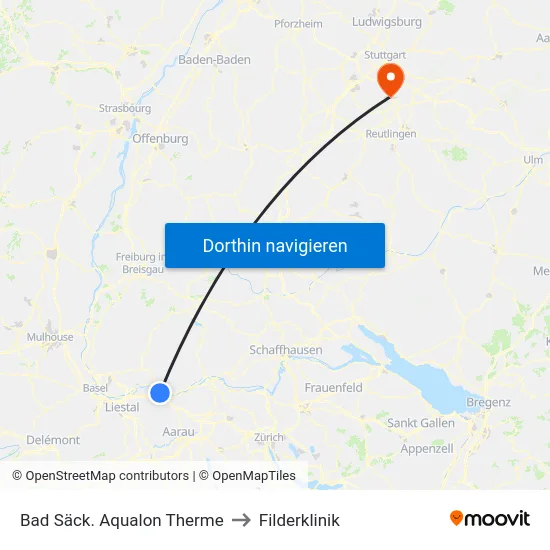 Bad Säck. Aqualon Therme to Filderklinik map