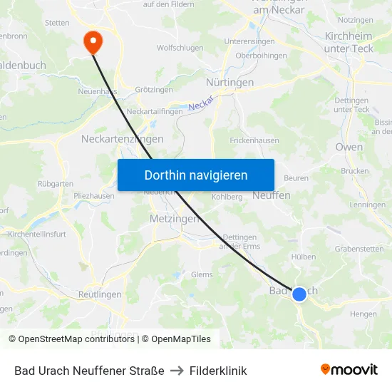 Bad Urach Neuffener Straße to Filderklinik map