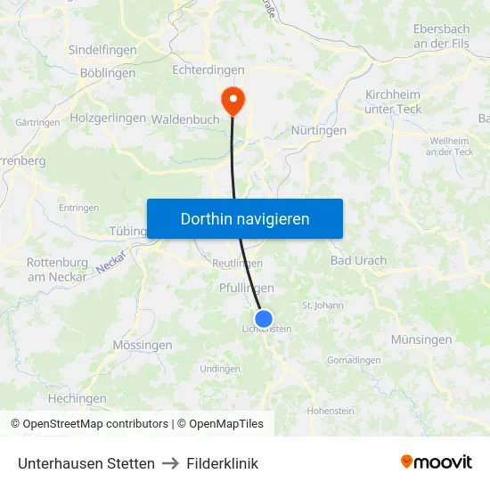 Unterhausen Stetten to Filderklinik map