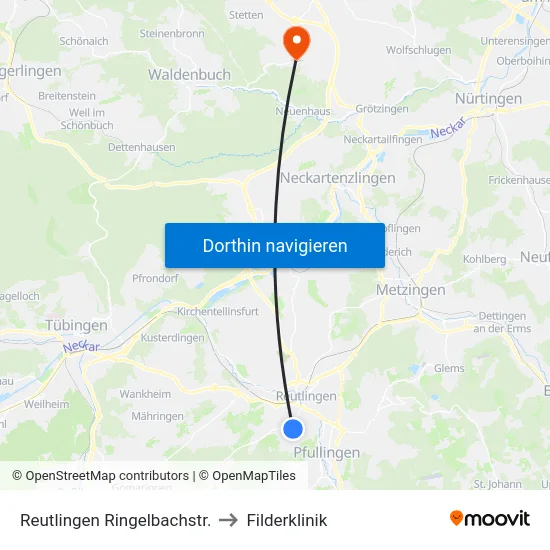 Reutlingen Ringelbachstr. to Filderklinik map