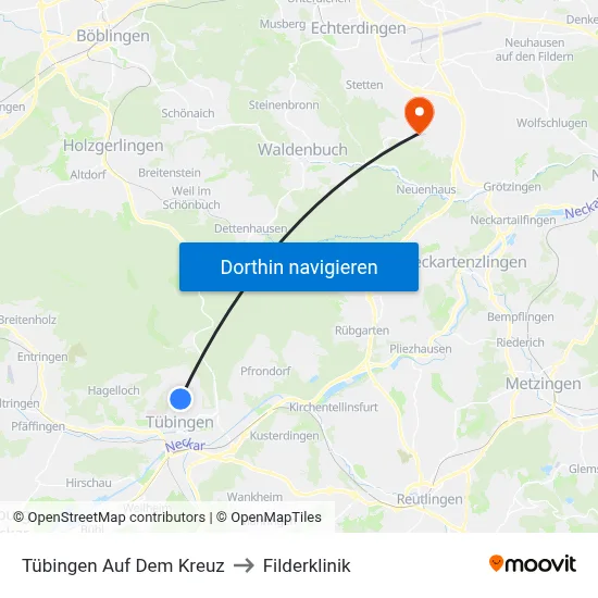 Tübingen Auf Dem Kreuz to Filderklinik map