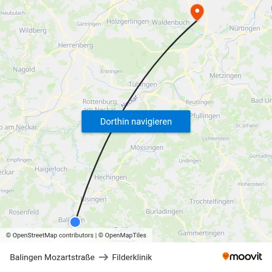 Balingen Mozartstraße to Filderklinik map