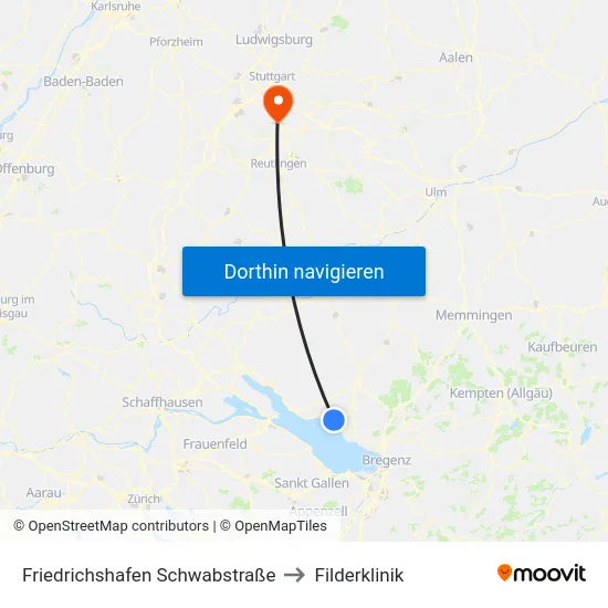 Friedrichshafen Schwabstraße to Filderklinik map