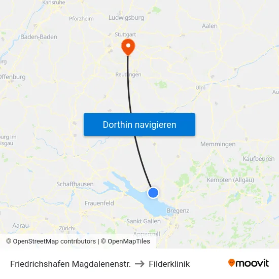Friedrichshafen Magdalenenstr. to Filderklinik map