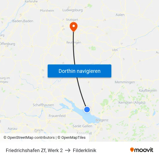 Friedrichshafen Zf, Werk 2 to Filderklinik map