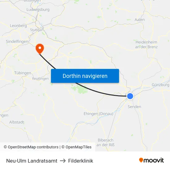 Neu-Ulm Landratsamt to Filderklinik map