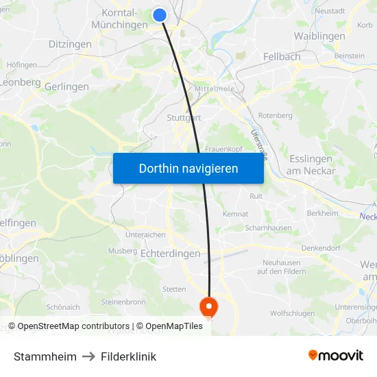 Stammheim to Filderklinik map