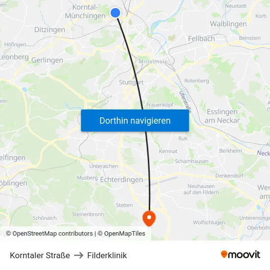 Korntaler Straße to Filderklinik map