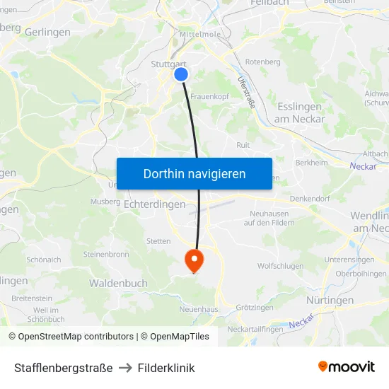 Stafflenbergstraße to Filderklinik map