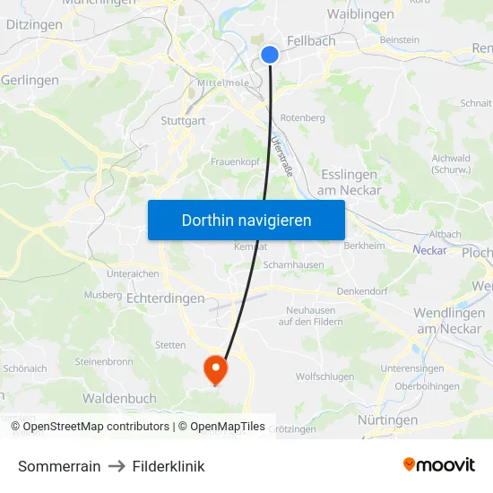 Sommerrain to Filderklinik map