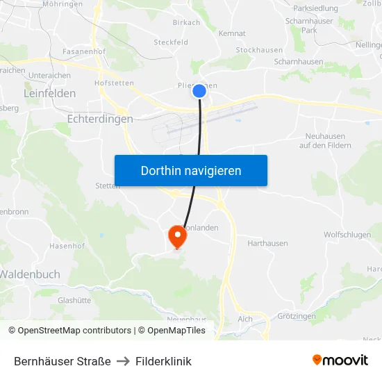 Bernhäuser Straße to Filderklinik map