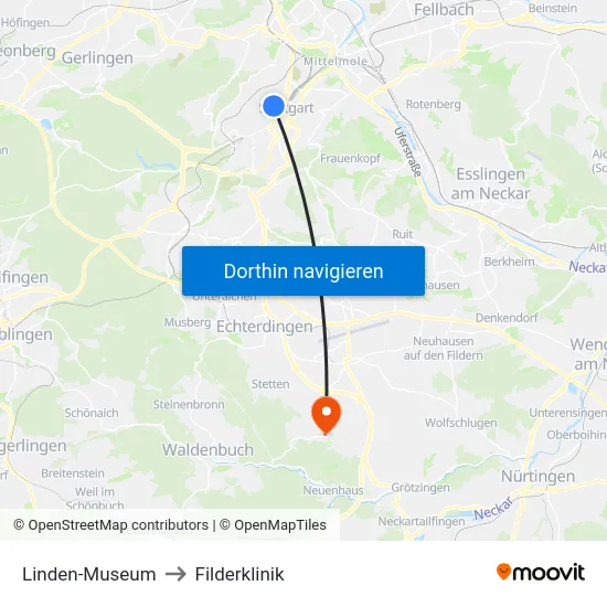 Linden-Museum to Filderklinik map