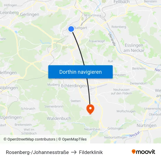 Rosenberg-/Johannesstraße to Filderklinik map