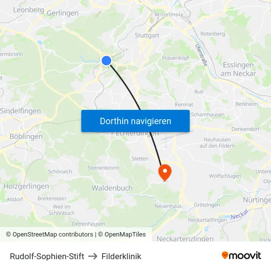 Rudolf-Sophien-Stift to Filderklinik map