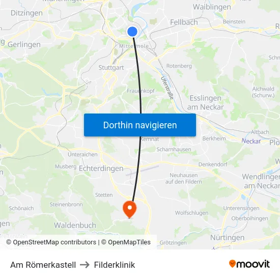 Am Römerkastell to Filderklinik map