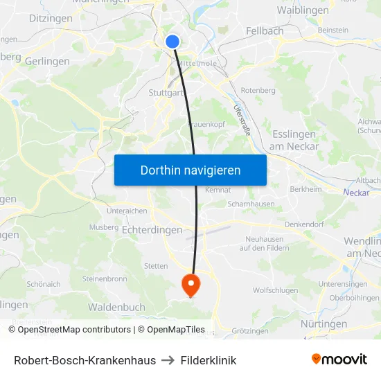 Robert-Bosch-Krankenhaus to Filderklinik map