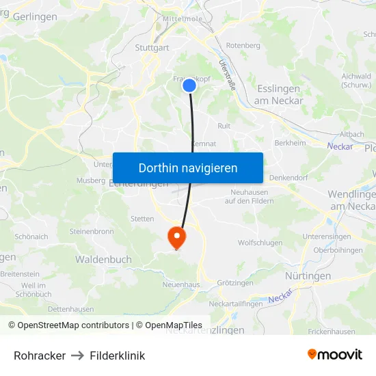 Rohracker to Filderklinik map