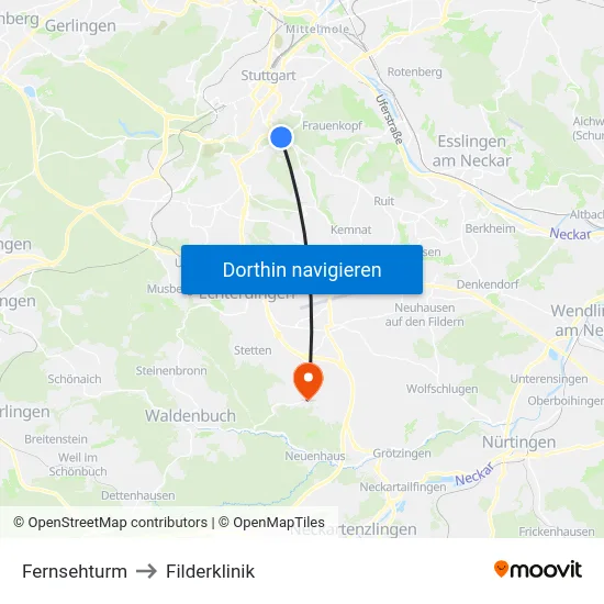 Fernsehturm to Filderklinik map