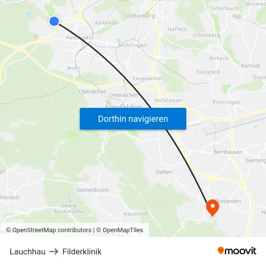 Lauchhau to Filderklinik map
