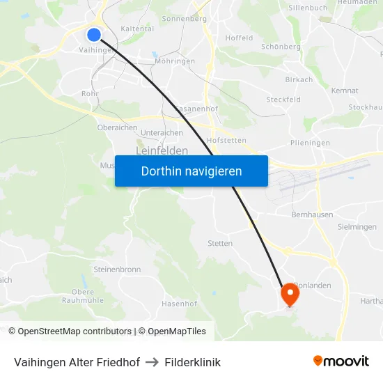 Vaihingen Alter Friedhof to Filderklinik map